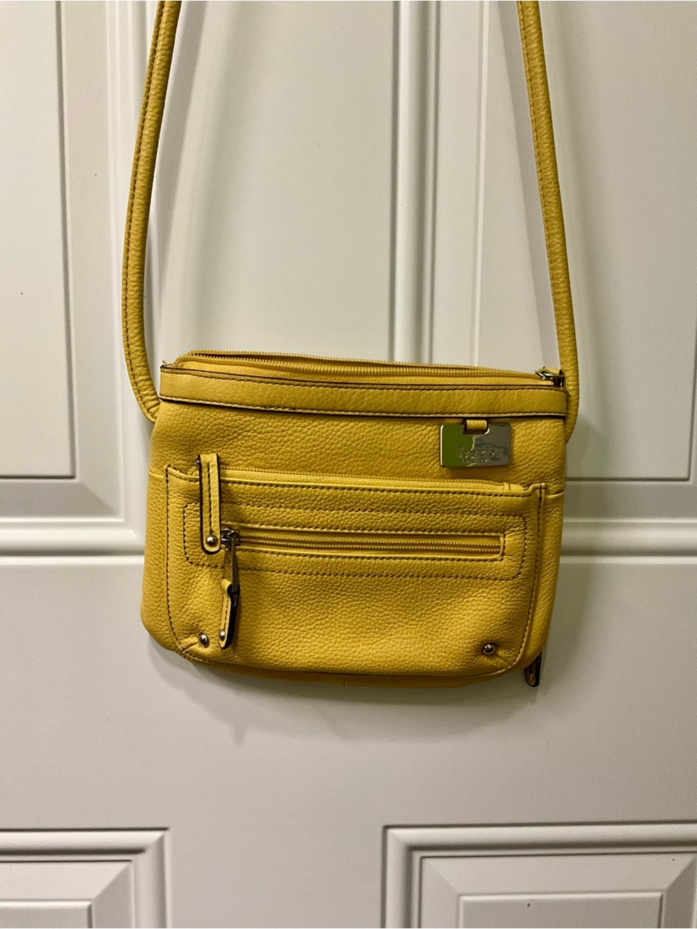 Tignanello Yellow Leather Crossbody Bag with Front Zip Pocket